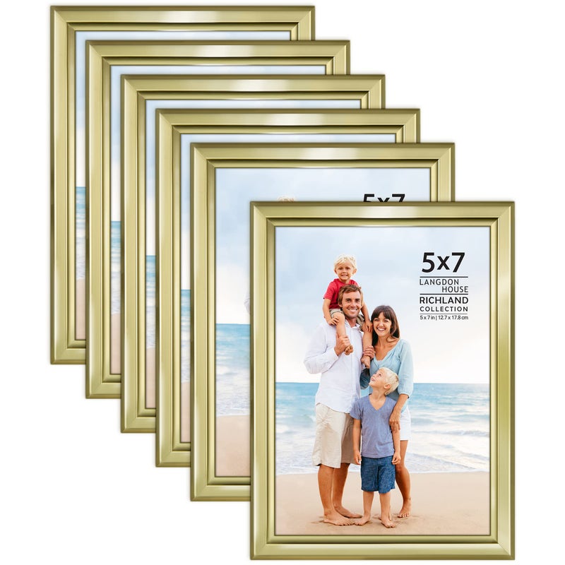 Langdon House 5x7 Picture Frames Set (Gold, 6 Pack) Distinguished Edging for Classic Style, Richland Collection - Image 1